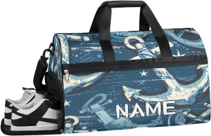 Vintage Anchor Print Sports Gym Bag with Wet Pocket & Shoes Compartment Travel Duffel Bag for Women Men Custom Sports Gym Bag Personalized Overnight Stay Weekend Tote Beach Luggage