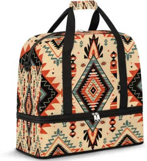 Vintage Aztec Pattern Travel Duffel Bag for Women Men, Ethnic Painted Sports Gym Bag with Shoes Compartment Foldable Overnight Bag Weekender Tote Workout Carry On Luggage Bag