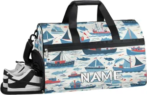 Vintage Sailboat Print Sports Gym Bag with Wet Pocket & Shoes Compartment Travel Duffel Bag for Women Men Custom Sports Gym Bag Personalized Overnight Stay Weekend Tote Beach Luggage