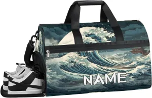 Vintage Wave Summer Sports Gym Bag with Wet Pocket & Shoes Compartment Travel Duffel Bag for Women Men Custom Sports Gym Bag Personalized Overnight Stay Weekend Tote Beach Luggage