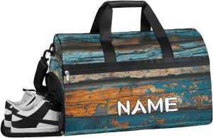 Vintage Wooden Boards Graffiti Sports Gym Bag with Wet Pocket & Shoes Compartment Travel Duffel Bag for Women Men Custom Sports Gym Bag Personalized Overnight Stay Weekend Tote Beach Luggage