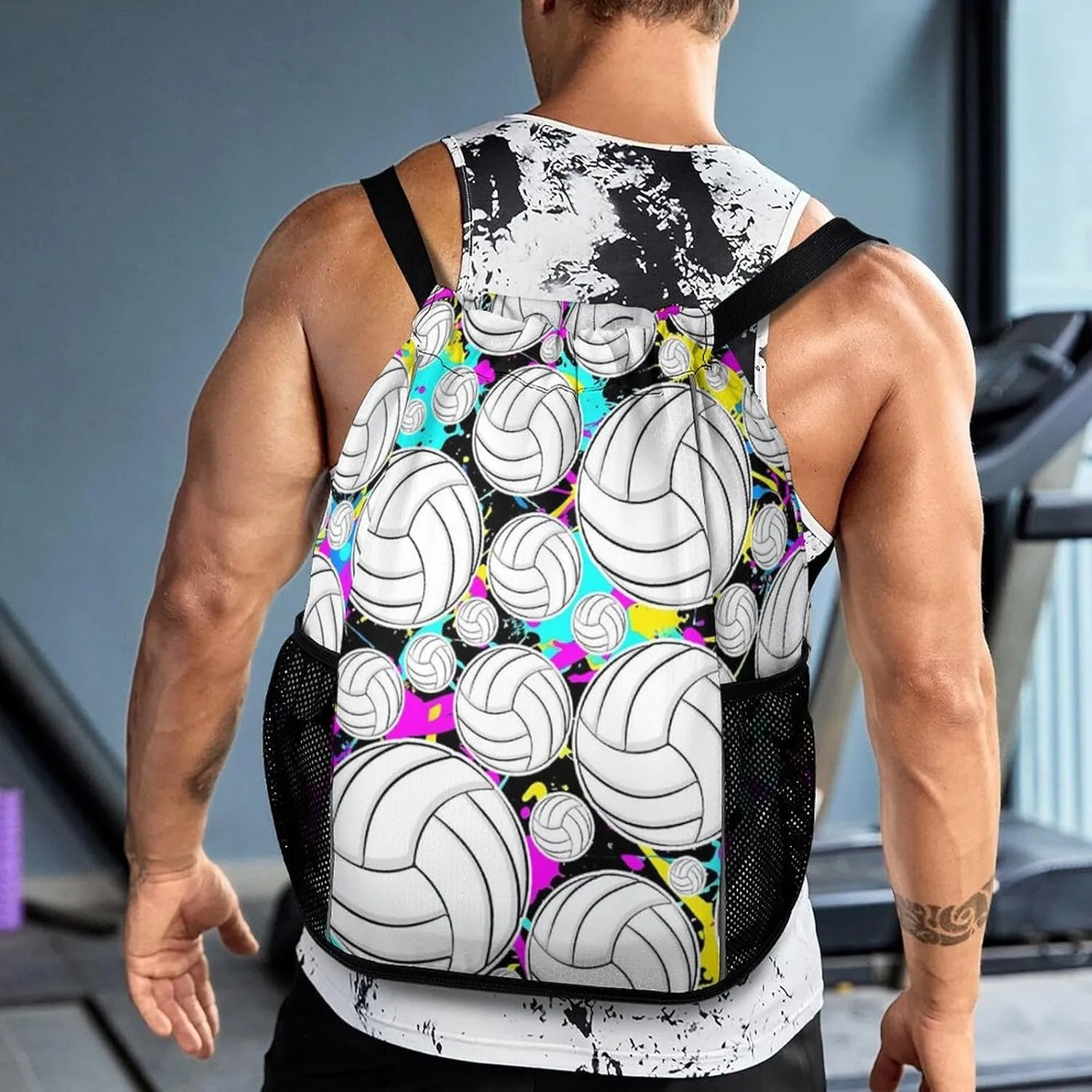 Volleyball Drawstring Backpack - Cool Cinch Sack, String Backpacks with Pocket for Kids Women Men Boys Girls for Gym Outdoor Sports Travel Athletic Drawstring Bag - Lightweight/Foldable