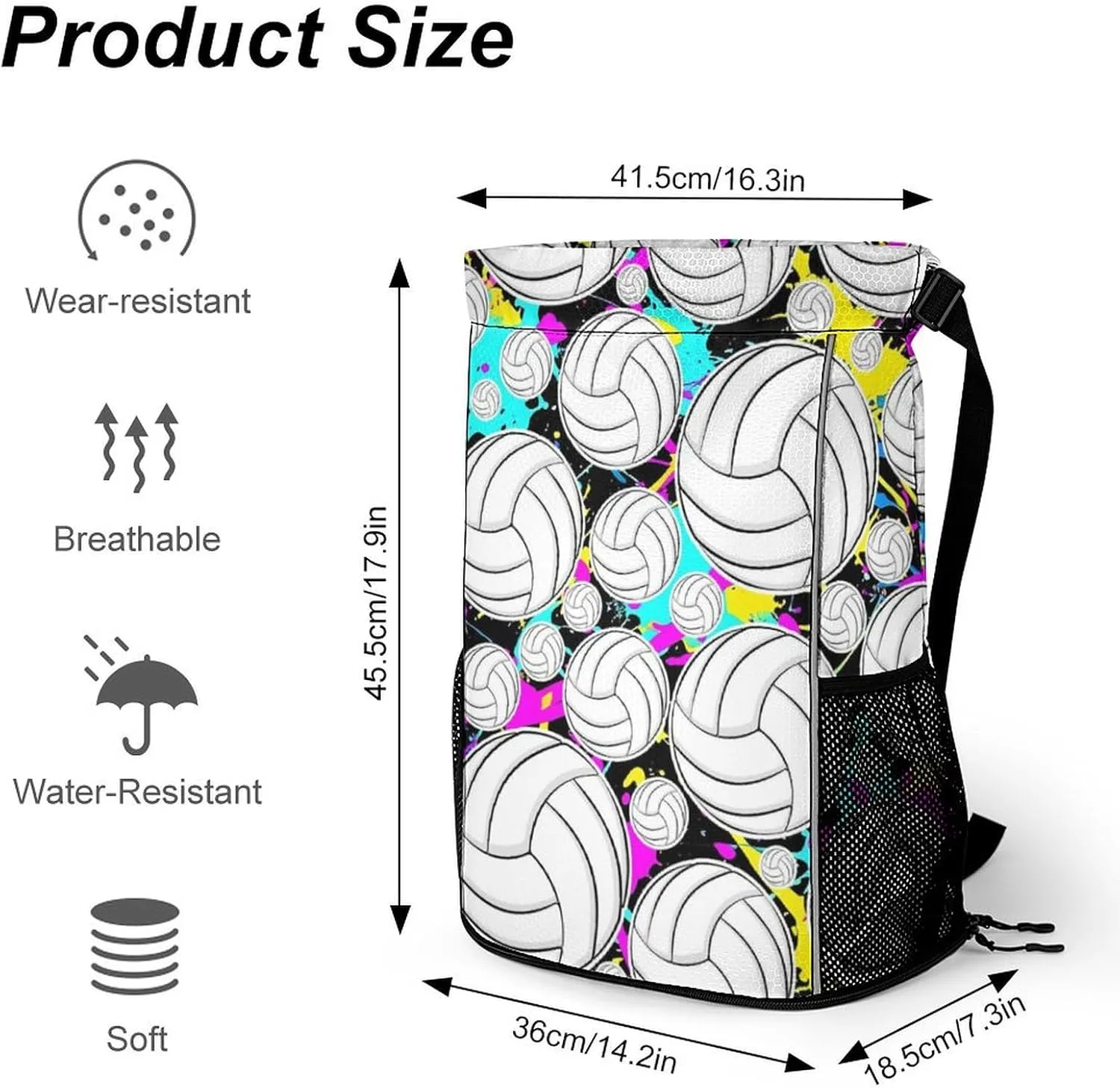 Volleyball Drawstring Backpack - Cool Cinch Sack, String Backpacks with Pocket for Kids Women Men Boys Girls for Gym Outdoor Sports Travel Athletic Drawstring Bag - Lightweight/Foldable
