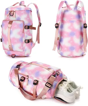 Wanlvhu Gym Bag for Women Sports Duffle Bag with Shoe Compartment Lightweight Travel Backpack Workout Bag Multiple Pockets (Pink)