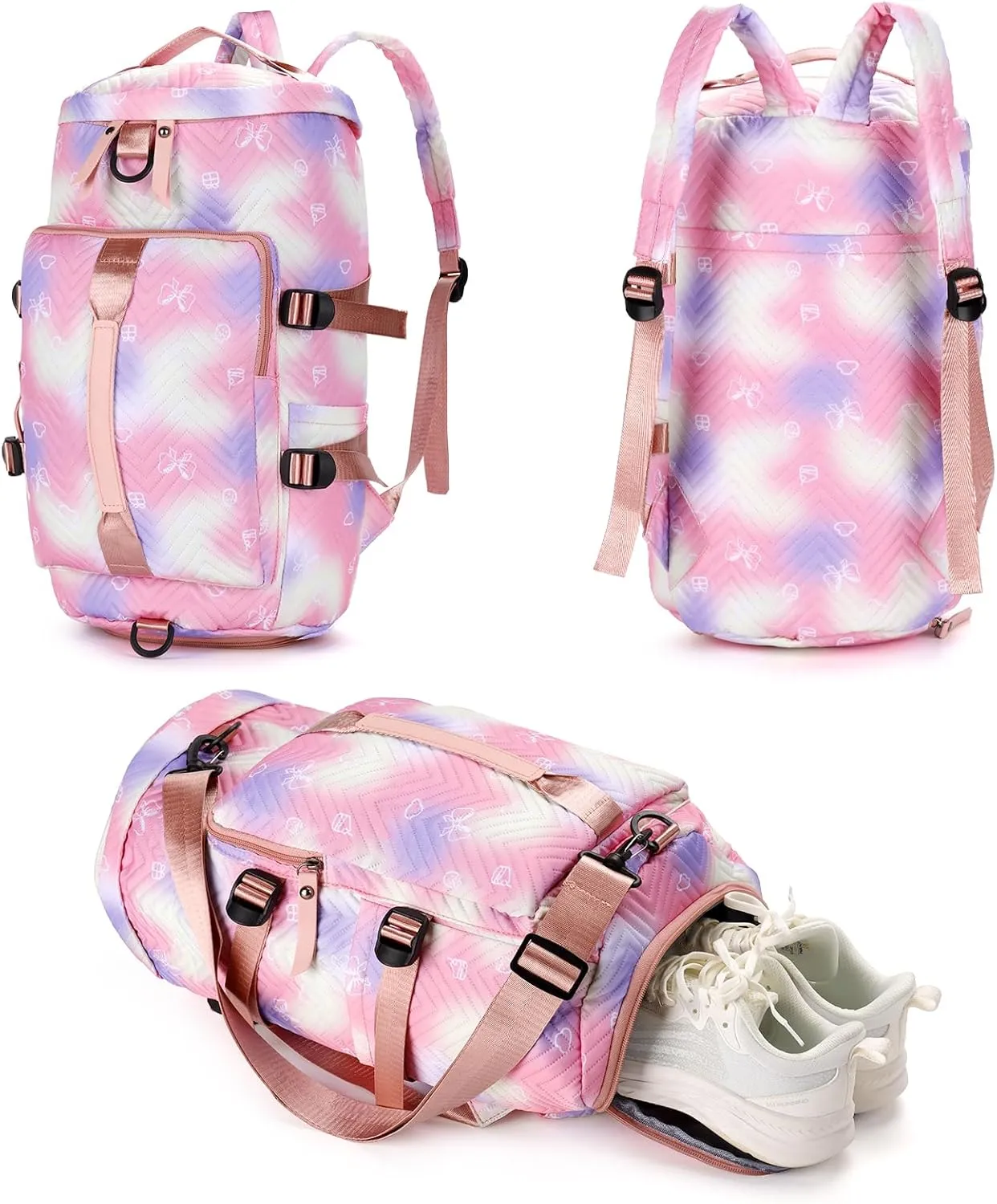 Wanlvhu Gym Bag for Women Sports Duffle Bag with Shoe Compartment Lightweight Travel Backpack Workout Bag Multiple Pockets (Pink)
