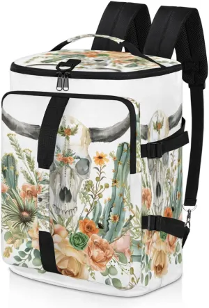 Watercolor Skull Flower Plant Travel Backpack Carry On Flight Approved for Men Women, Lightweight Large Luggage Weekender Casual Daypack Backpacks for Traveling Airplane