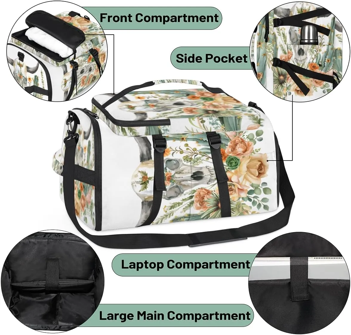 Watercolor Skull Flower Plant Travel Backpack Carry On Flight Approved for Men Women, Lightweight Large Luggage Weekender Casual Daypack Backpacks for Traveling Airplane