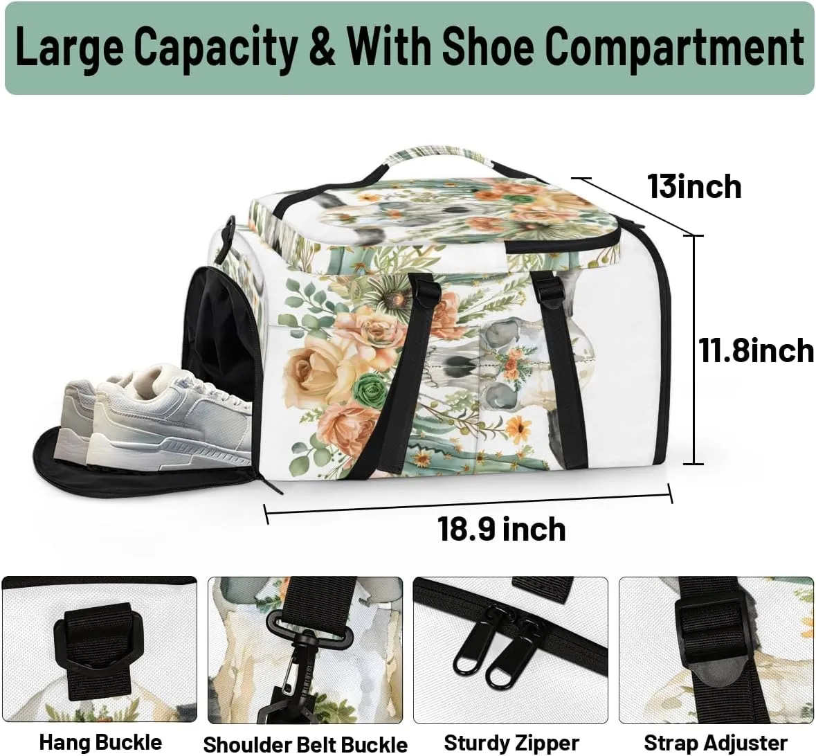 Watercolor Skull Flower Plant Travel Backpack Carry On Flight Approved for Men Women, Lightweight Large Luggage Weekender Casual Daypack Backpacks for Traveling Airplane