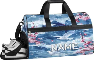 Wave Bird Flower Sports Gym Bag with Wet Pocket & Shoes Compartment Travel Duffel Bag for Women Men Custom Sports Gym Bag Personalized Overnight Stay Weekend Tote Beach Luggage