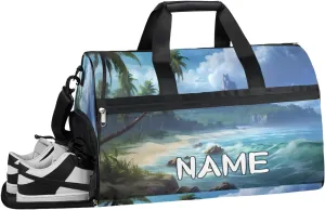 Waves Beaches Oceans Sports Gym Bag with Wet Pocket & Shoes Compartment Travel Duffel Bag for Women Men Custom Sports Gym Bag Personalized Overnight Stay Weekend Tote Beach Luggage