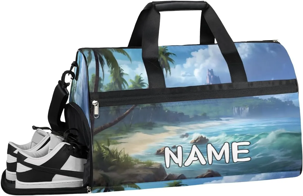Waves Beaches Oceans Sports Gym Bag with Wet Pocket & Shoes Compartment Travel Duffel Bag for Women Men Custom Sports Gym Bag Personalized Overnight Stay Weekend Tote Beach Luggage