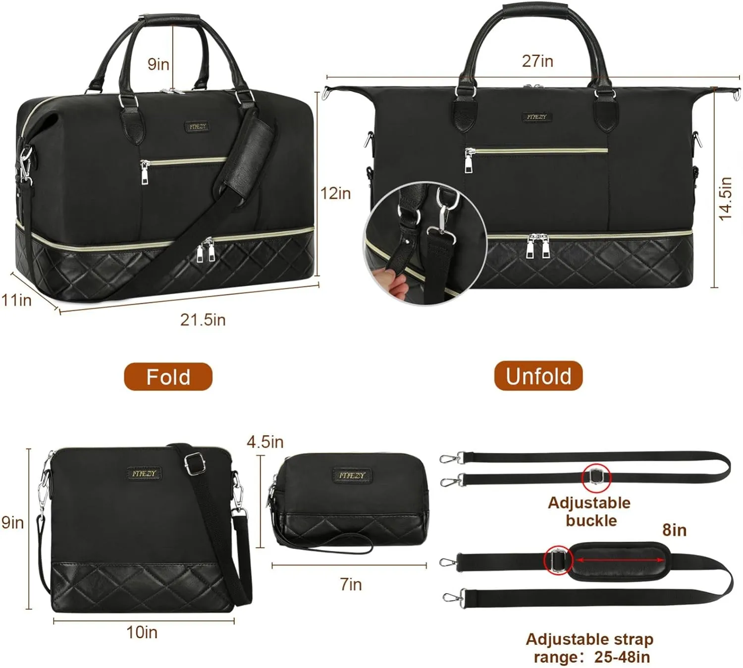 Weekender Bag for Women, Travel Duffel Bag Carry On Overnight Bag with Shoe Compartment Large Nylon Travel Weekend Tote Bag, 6-black, Large, Travel Carry on Weekender Bag With Shoe Pouch