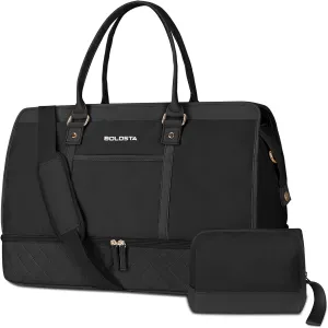 Weekender Bags for Women with Shoe Compartment & Wet Pocket, Carry on Overnight Bags with Toiletry Bag, Travel Duffle Bag, Black, Large