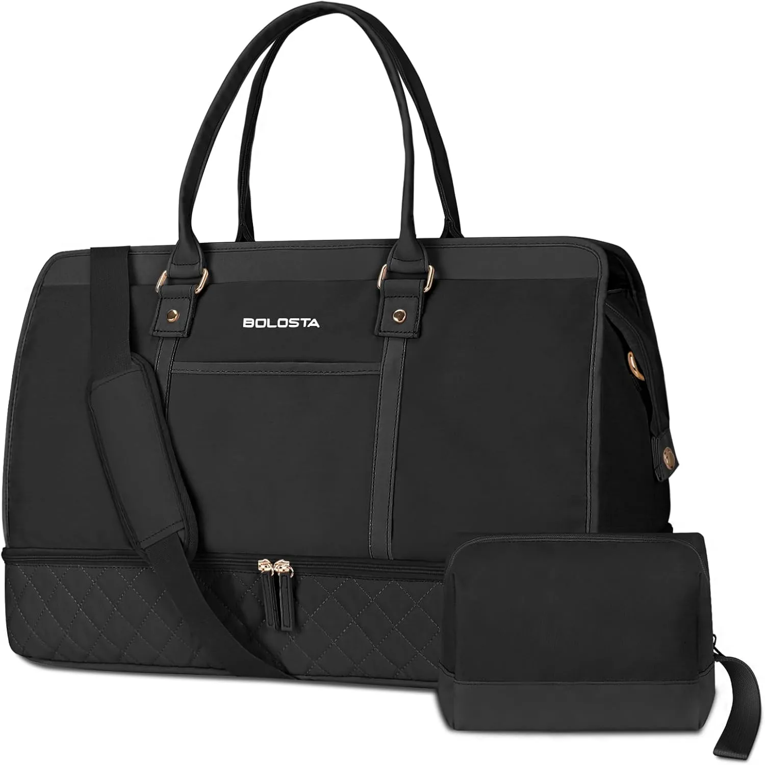 Weekender Bags for Women with Shoe Compartment & Wet Pocket, Carry on Overnight Bags with Toiletry Bag, Travel Duffle Bag, Black, Large