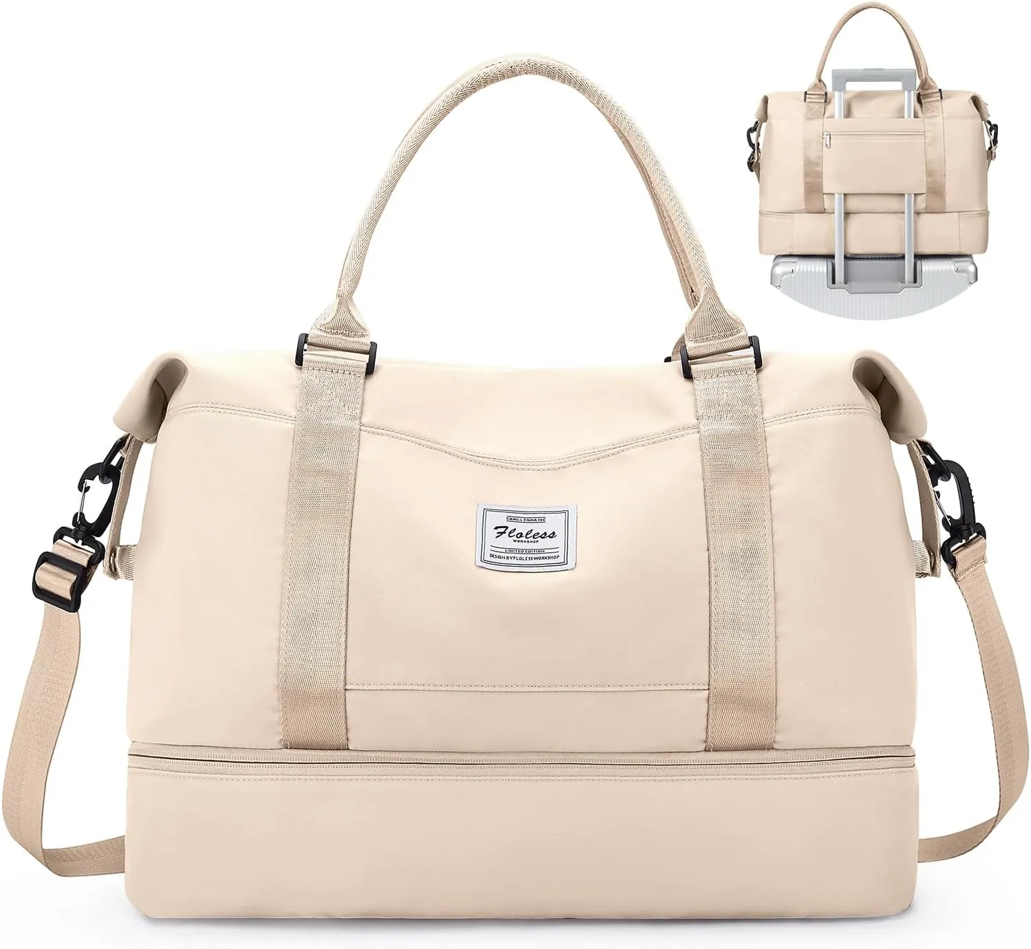 Weekender Bags for Women,Personal Item Travel Bag with Shoes Compartment,Overnight Travel Duffel Bag with Wet Pocket and Separate Toiletry Bag,Gym Bag, Beige, Travel Bag