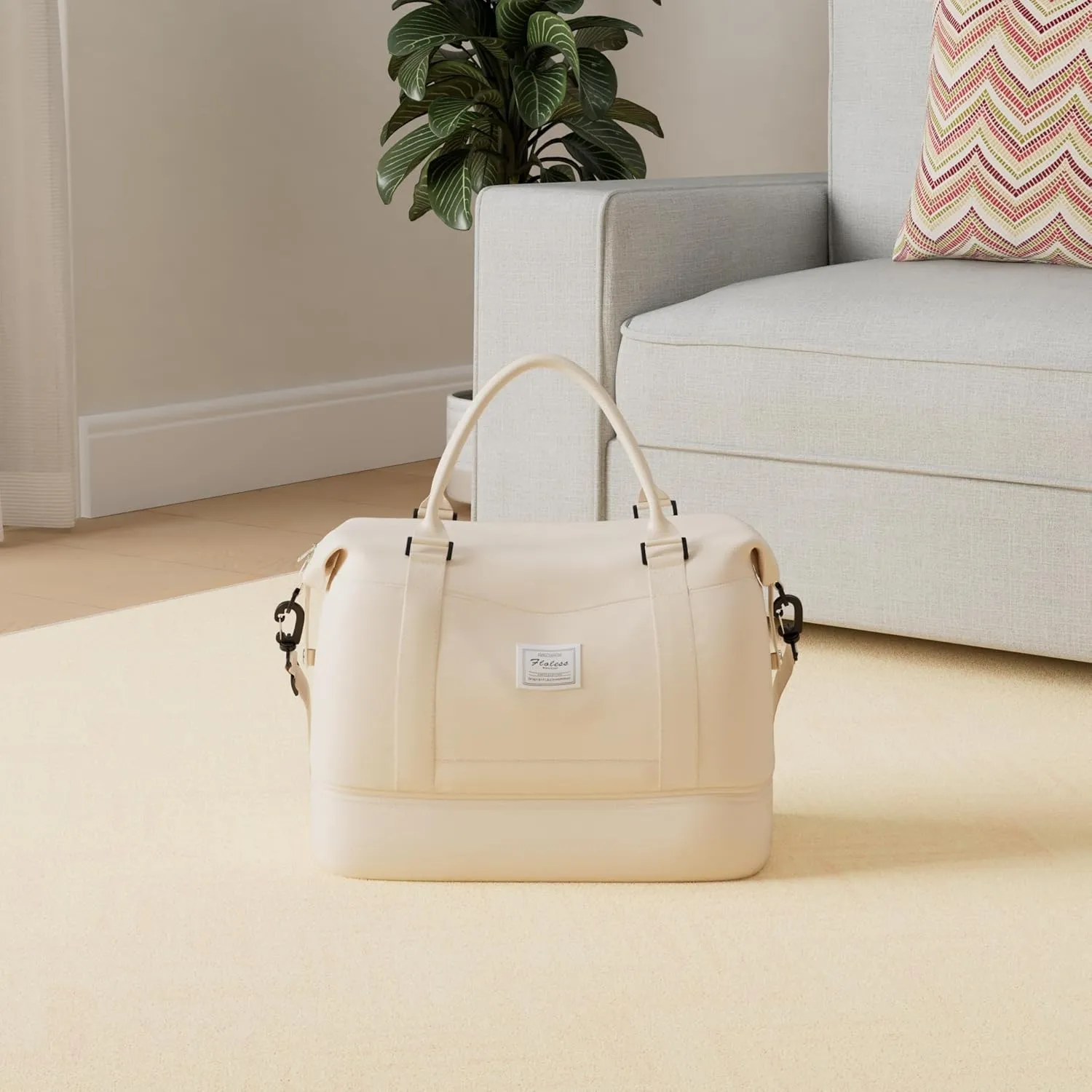 Weekender Bags for Women,Personal Item Travel Bag with Shoes Compartment,Overnight Travel Duffel Bag with Wet Pocket and Separate Toiletry Bag,Gym Bag, Beige, Travel Bag