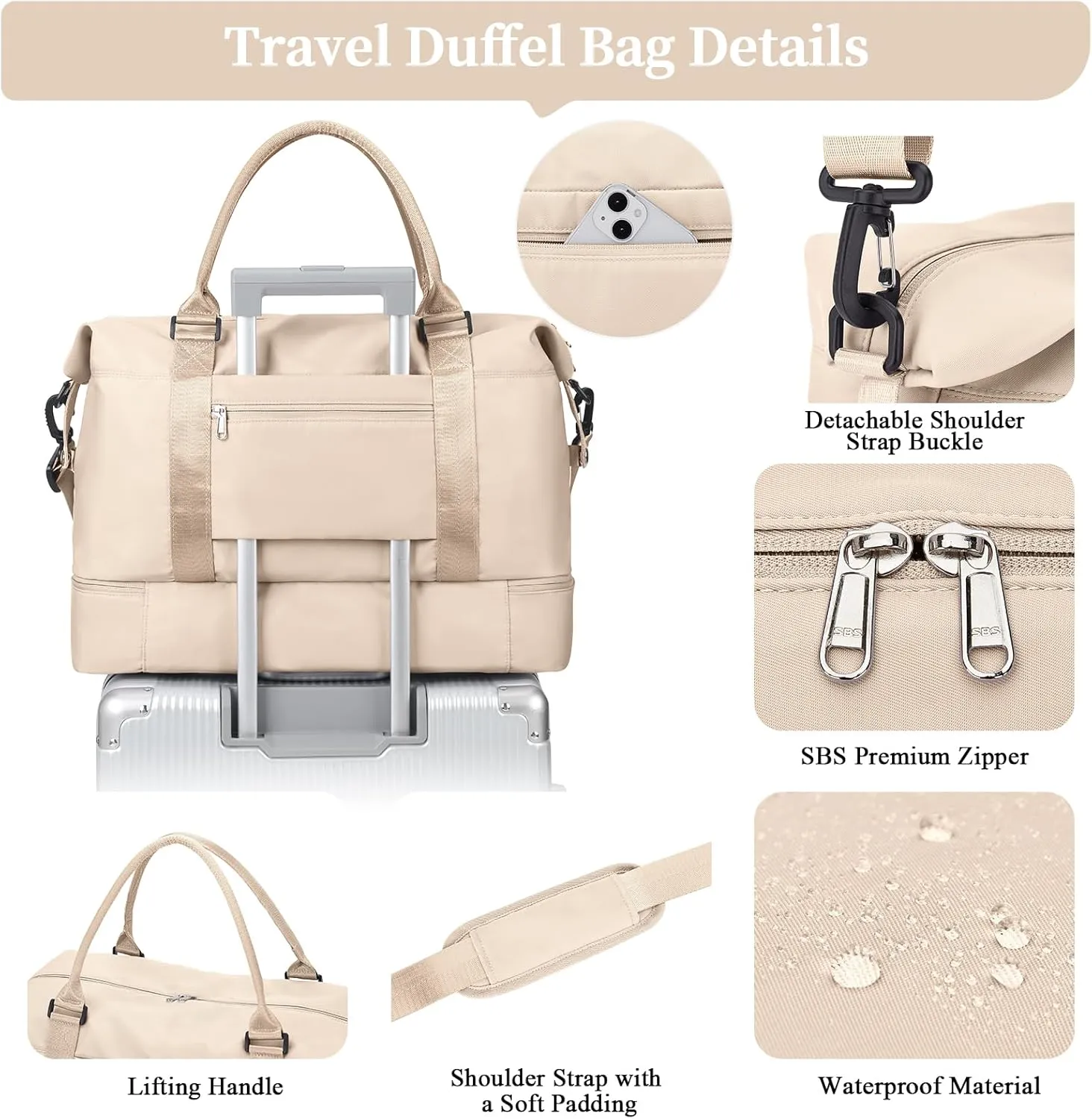 Weekender Bags for Women,Personal Item Travel Bag with Shoes Compartment,Overnight Travel Duffel Bag with Wet Pocket and Separate Toiletry Bag,Gym Bag, Beige, Travel Bag