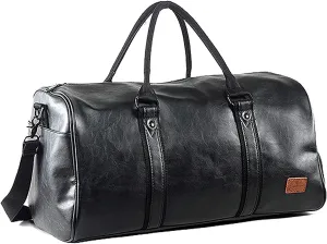 Weekender Oversized Travel Duffel Bag With Shoe Pouch, Leather Carry On Bag, black, one_size