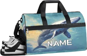 Whale Ocean Print Sports Gym Bag with Wet Pocket & Shoes Compartment Travel Duffel Bag for Women Men Custom Sports Gym Bag Personalized Overnight Stay Weekend Tote Beach Luggage