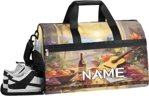 Wine Guitar Beach Sports Gym Bag with Wet Pocket & Shoes Compartment Travel Duffel Bag for Women Men Custom Sports Gym Bag Personalized Overnight Stay Weekend Tote Beach Luggage