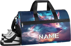 Wolf Animal Print Sports Gym Bag with Wet Pocket & Shoes Compartment Travel Duffel Bag for Women Men Custom Sports Gym Bag Personalized Overnight Stay Weekend Tote Beach Luggage