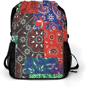 Women & Mens Beach Backpack Compatible with Colorful Paisley Green Red Blue String Bag Backpack, Lightweight and Large Capacity Cinch Bag for Gym Shopping Sport Yoga Travel