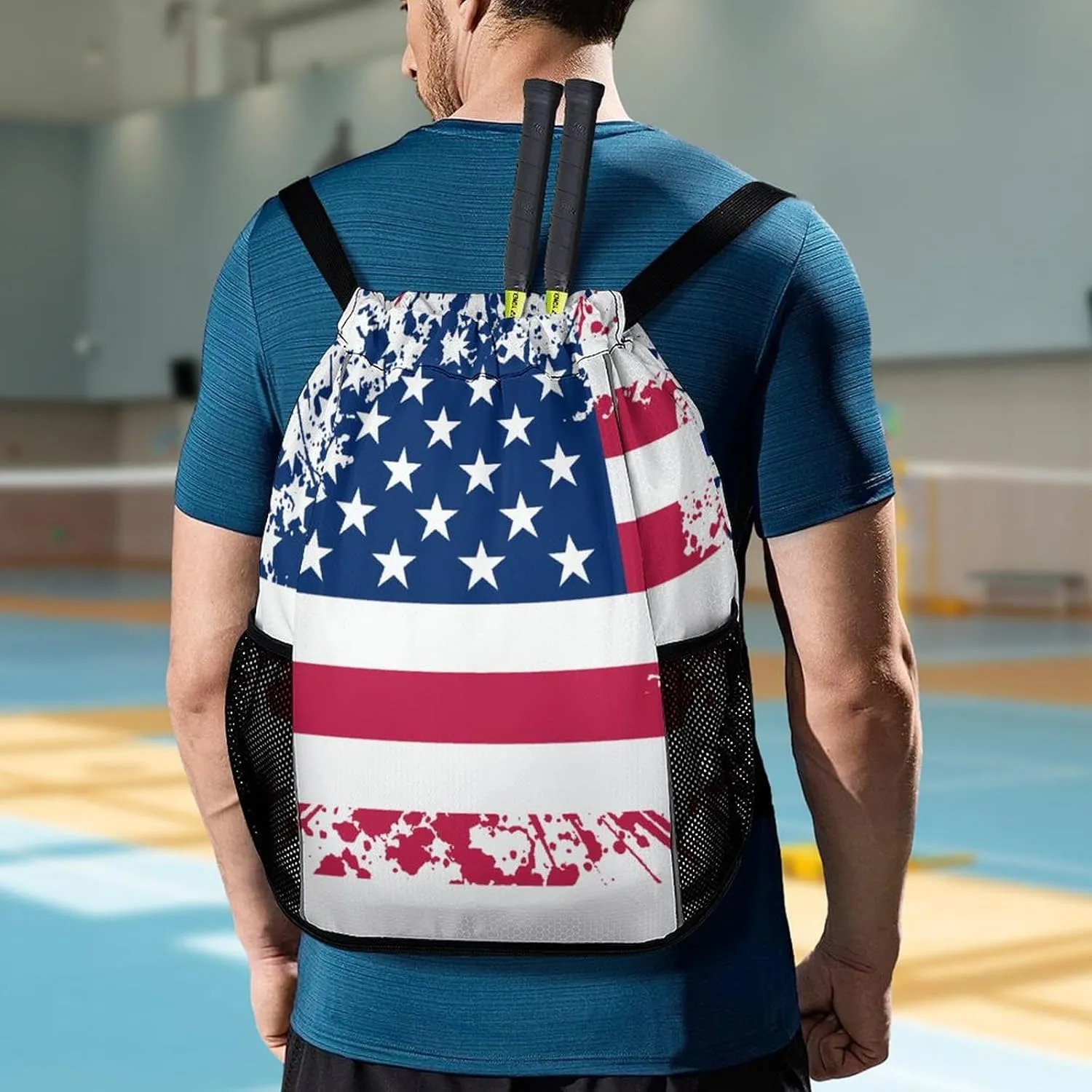 Women & Mens Beach Backpack Compatible with Cool Usa American Flag String Bag Backpack, Lightweight and Large Capacity Cinch Bag for Gym Shopping Sport Yoga Travel