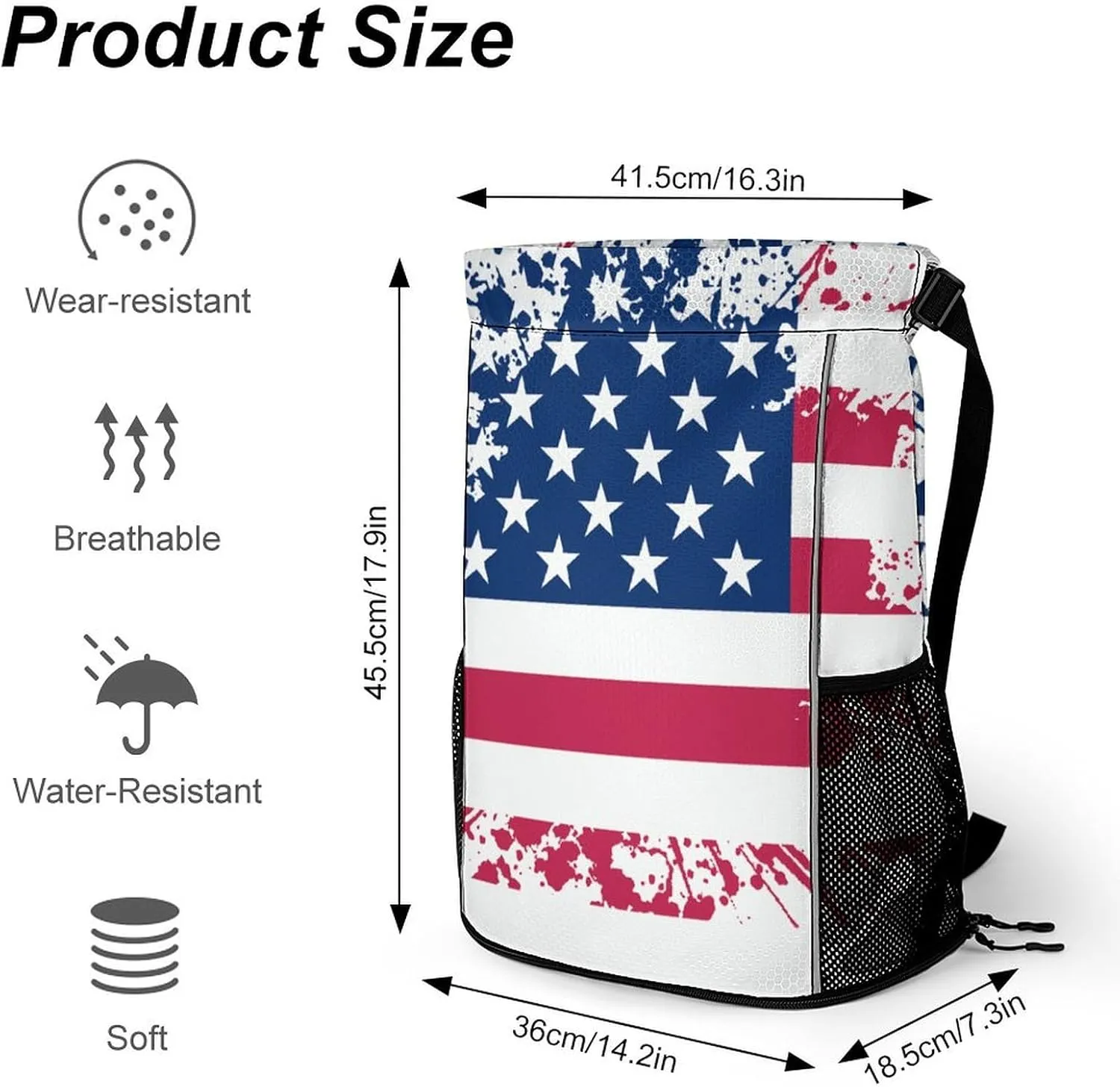Women & Mens Beach Backpack Compatible with Cool Usa American Flag String Bag Backpack, Lightweight and Large Capacity Cinch Bag for Gym Shopping Sport Yoga Travel