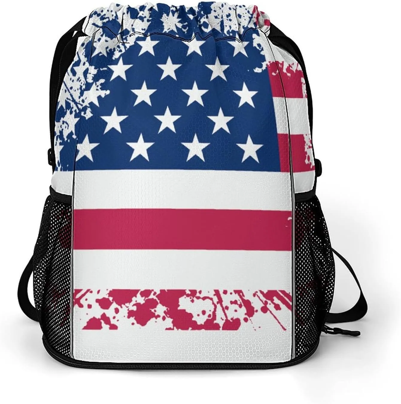 Women & Mens Beach Backpack Compatible with Cool Usa American Flag String Bag Backpack, Lightweight and Large Capacity Cinch Bag for Gym Shopping Sport Yoga Travel