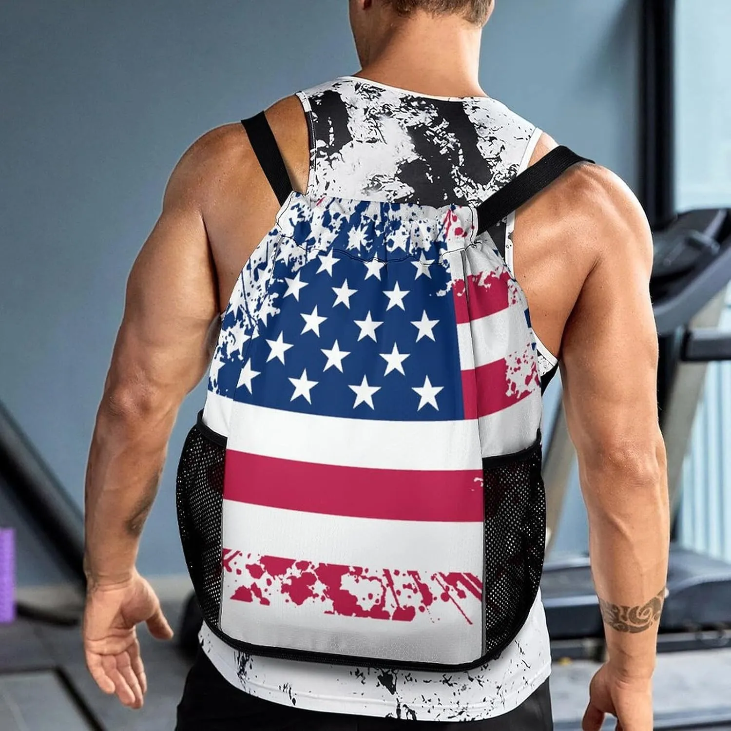 Women & Mens Beach Backpack Compatible with Cool Usa American Flag String Bag Backpack, Lightweight and Large Capacity Cinch Bag for Gym Shopping Sport Yoga Travel