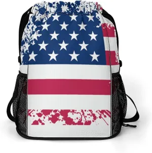 Women & Mens Beach Backpack Compatible with Cool Usa American Flag String Bag Backpack, Lightweight and Large Capacity Cinch Bag for Gym Shopping Sport Yoga Travel