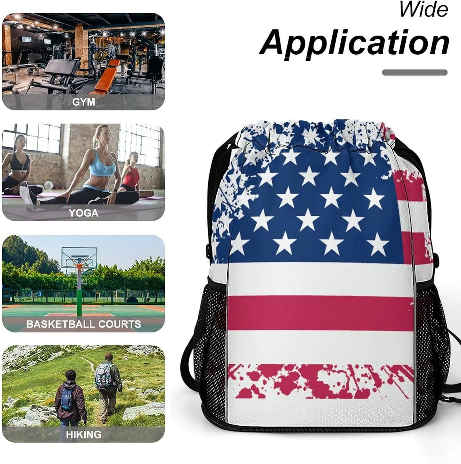 Women & Mens Beach Backpack Compatible with Cool Usa American Flag String Bag Backpack, Lightweight and Large Capacity Cinch Bag for Gym Shopping Sport Yoga Travel
