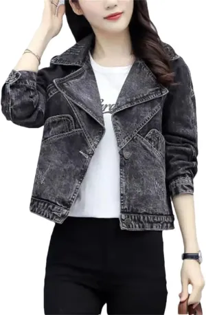 Women Cowboy Denim Jacket For Short Small And Elegant Streetwear Coat