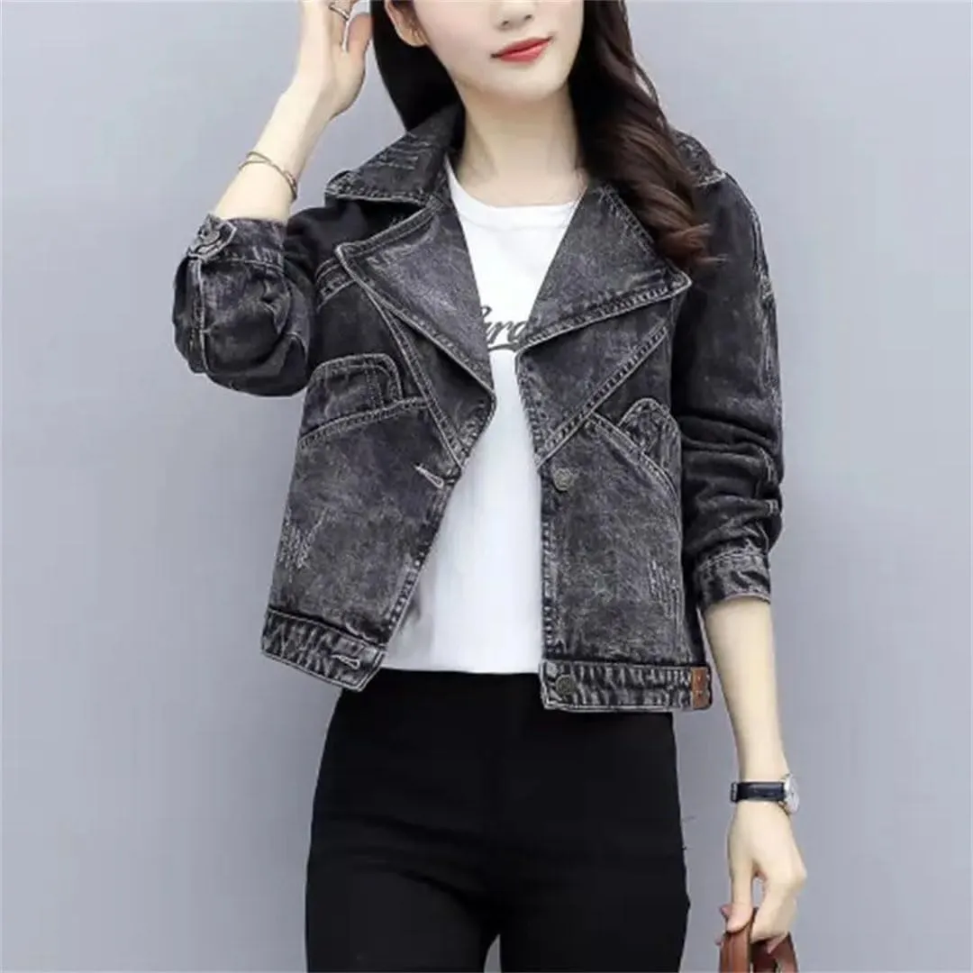 Women Cowboy Denim Jacket For Short Small And Elegant Streetwear Coat
