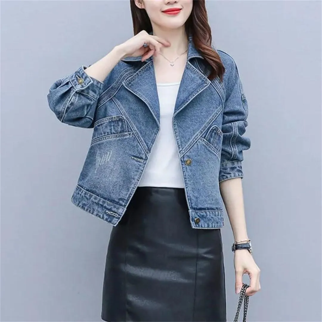 Women Cowboy Denim Jacket For Short Small And Elegant Streetwear Coat