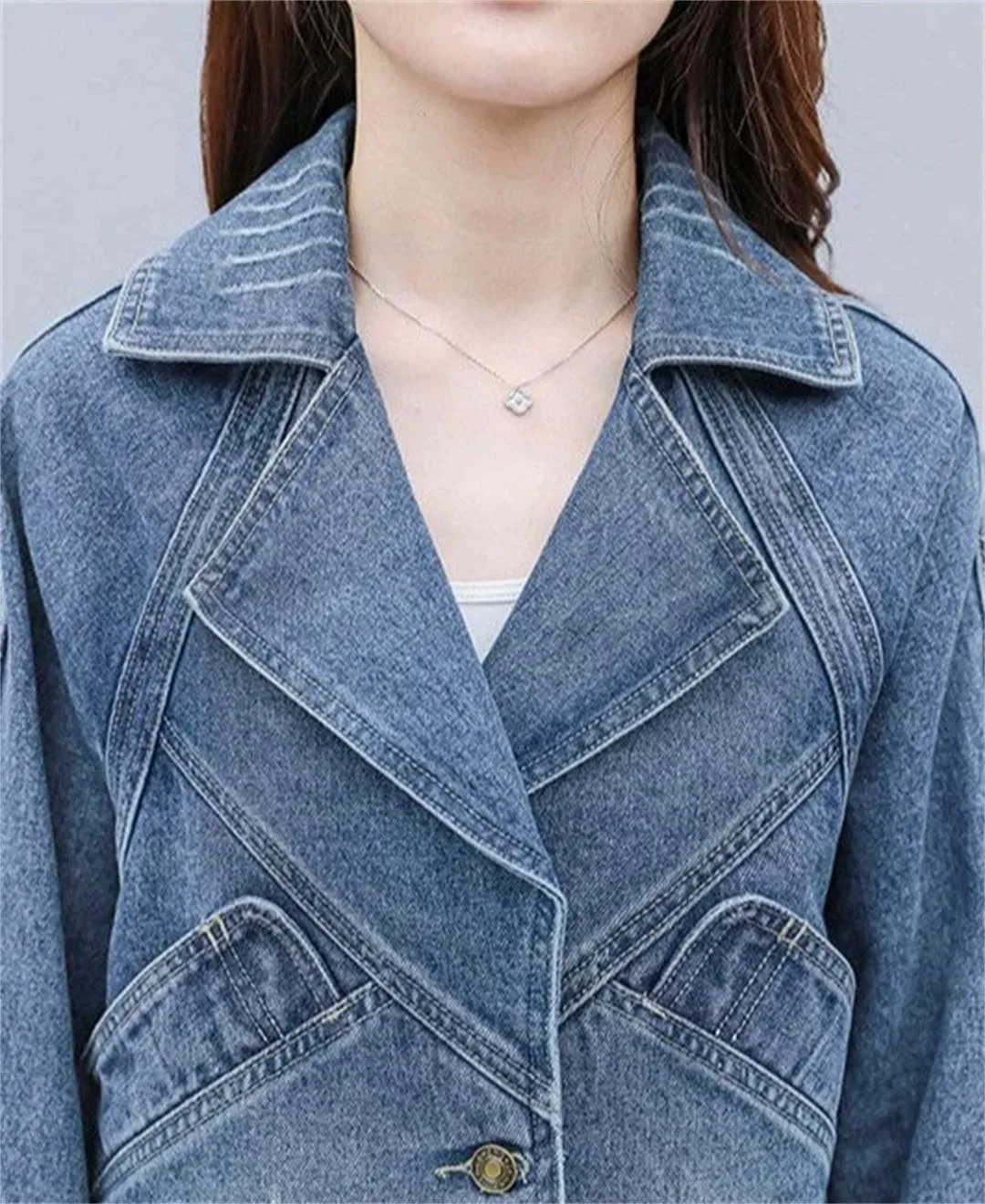 Women Cowboy Denim Jacket For Short Small And Elegant Streetwear Coat