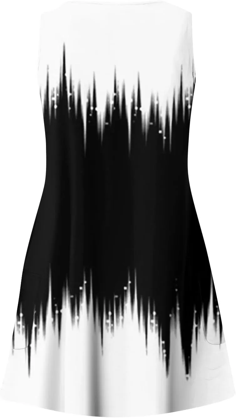 Women Summer Dresses Casual 2025 Sundress V Neck Sleeveless Dress with Pocket Beach Printed Swimsuit Coverup