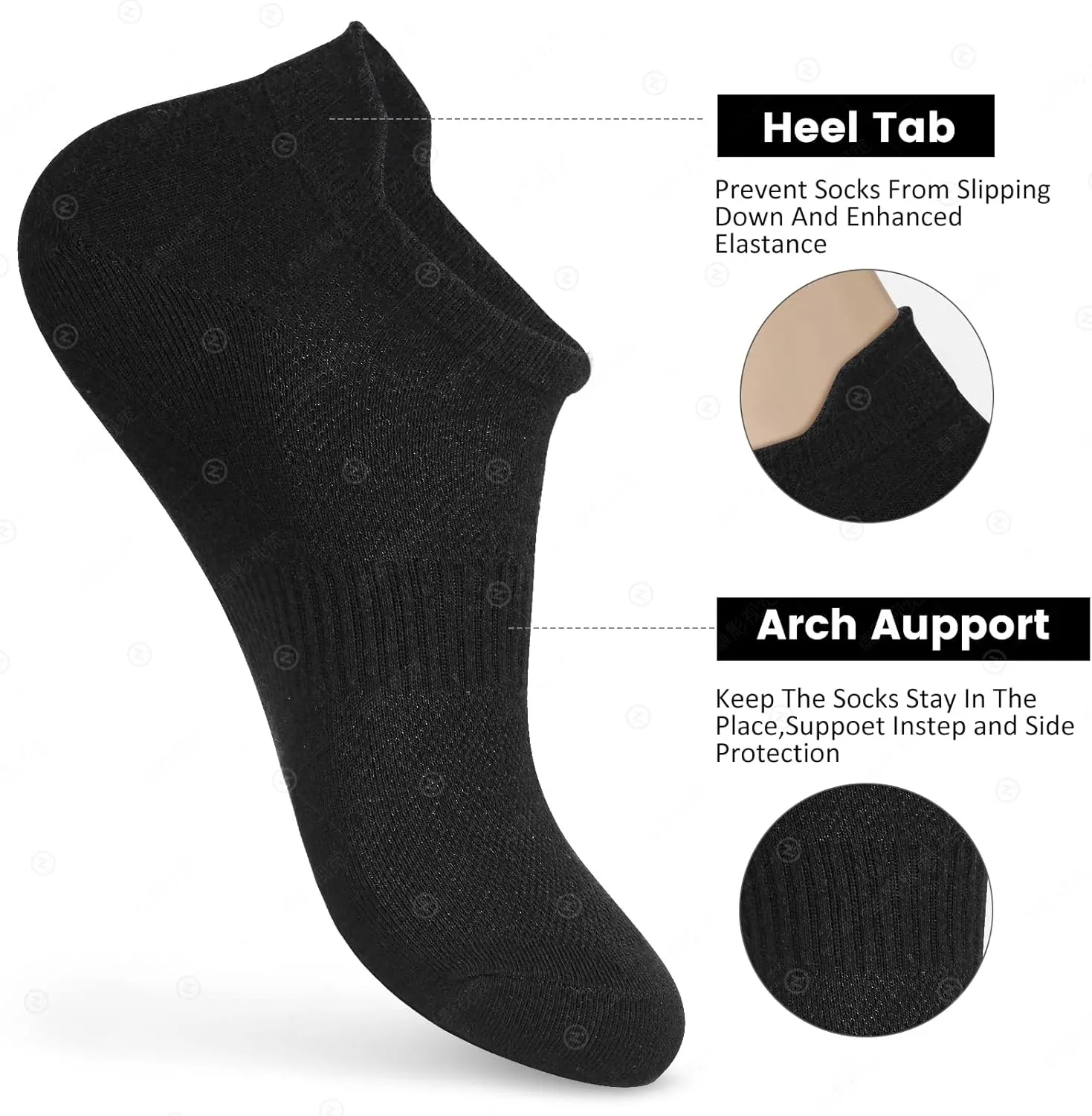 Women's Ankle Cotton Socks - Low Cut Athletic Running Soft Thin No Show White Socks With Tab 6 Pairs