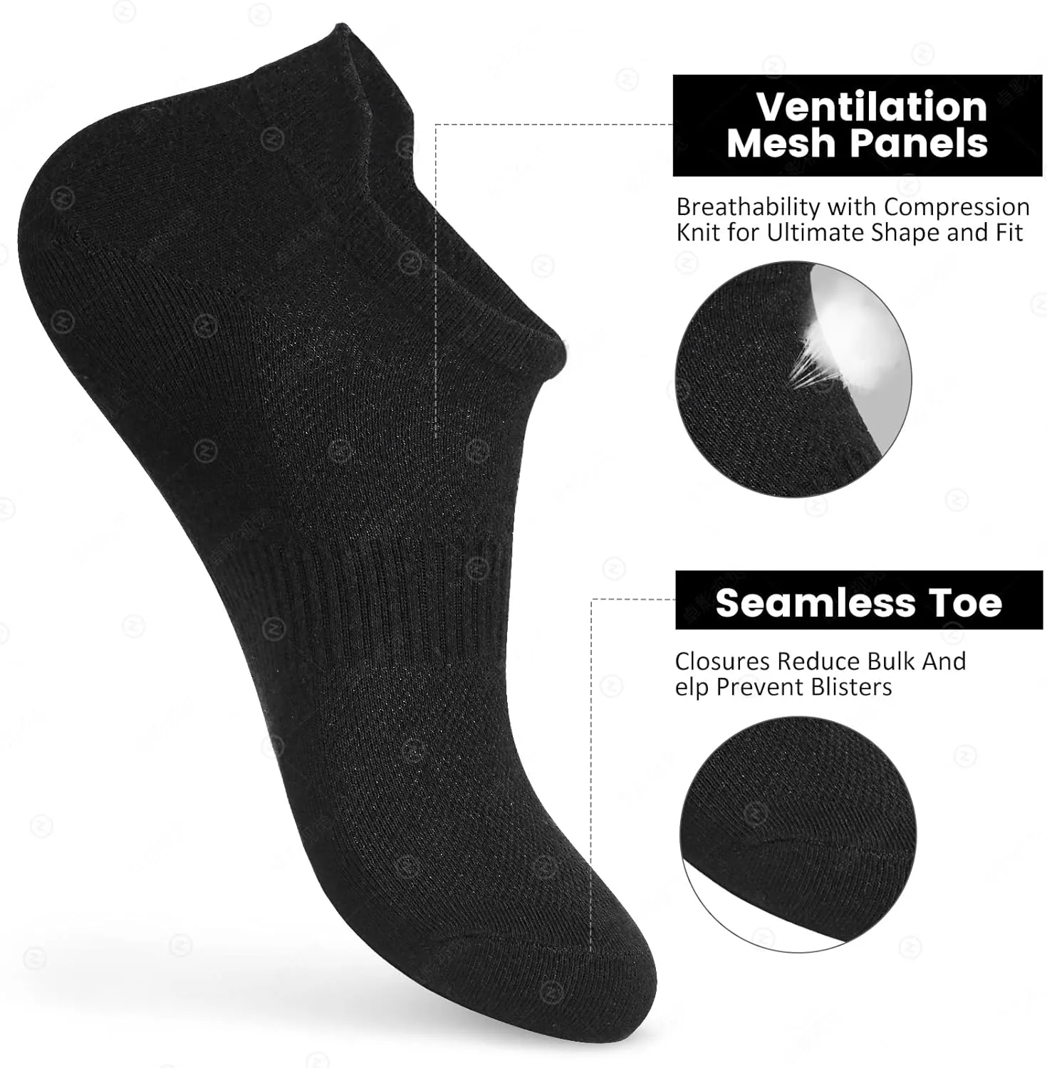Women's Ankle Cotton Socks - Low Cut Athletic Running Soft Thin No Show White Socks With Tab 6 Pairs