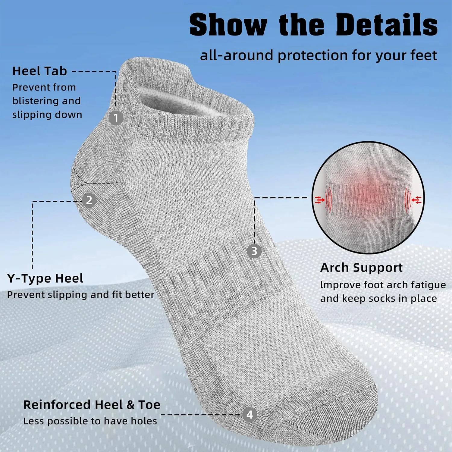 Womens Ankle Socks Running Athletic Sports Low Cut Socks No Show Socks for Women Tab Socks 6 Pairs