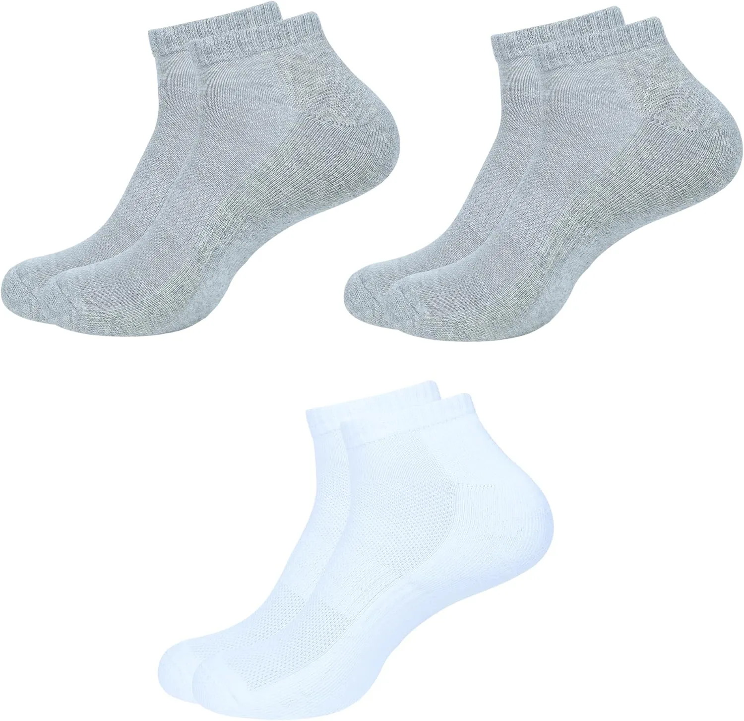 Women's Ankle Socks,Pack of 3, Color - 1 White, 2 Grey, Size - 4 to 7, Running Athletic Cotton Loafers Shoes Casual Wear|Sports Gym Active Everyday Sock