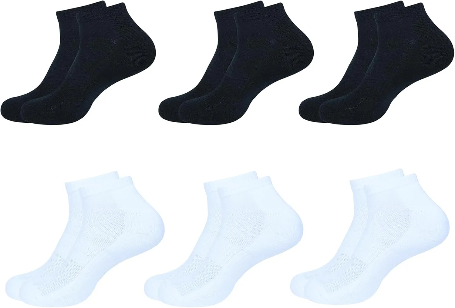 Women's Ankle Socks,Pack of 6, Color - 3 Black, 3 White, Size - 4 to 7, Running Athletic Cotton Loafers Shoes Casual Wear|Sports Gym Active Everyday Sock