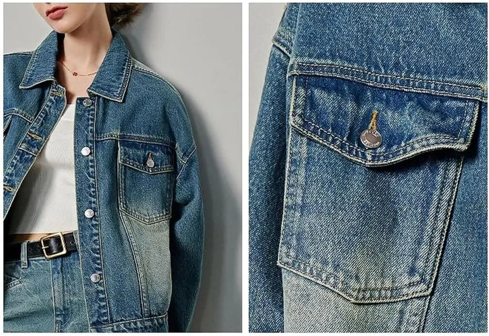 Women's Denim Outerwears Retro Loose American Long Sleeved Jacket Top