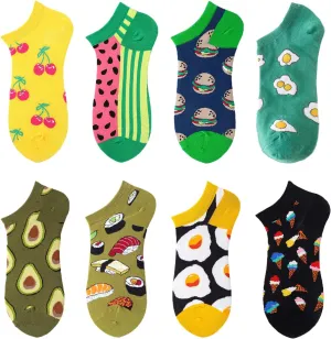 Womens Fun Ankle Socks, Crazy Low Cut Liner Socks No Show Non Slip Invisible Funky Colorful Patterned Combed Cotton Casual Summer Sock Pack, Breathable/Lightweight, Both for Men & Women