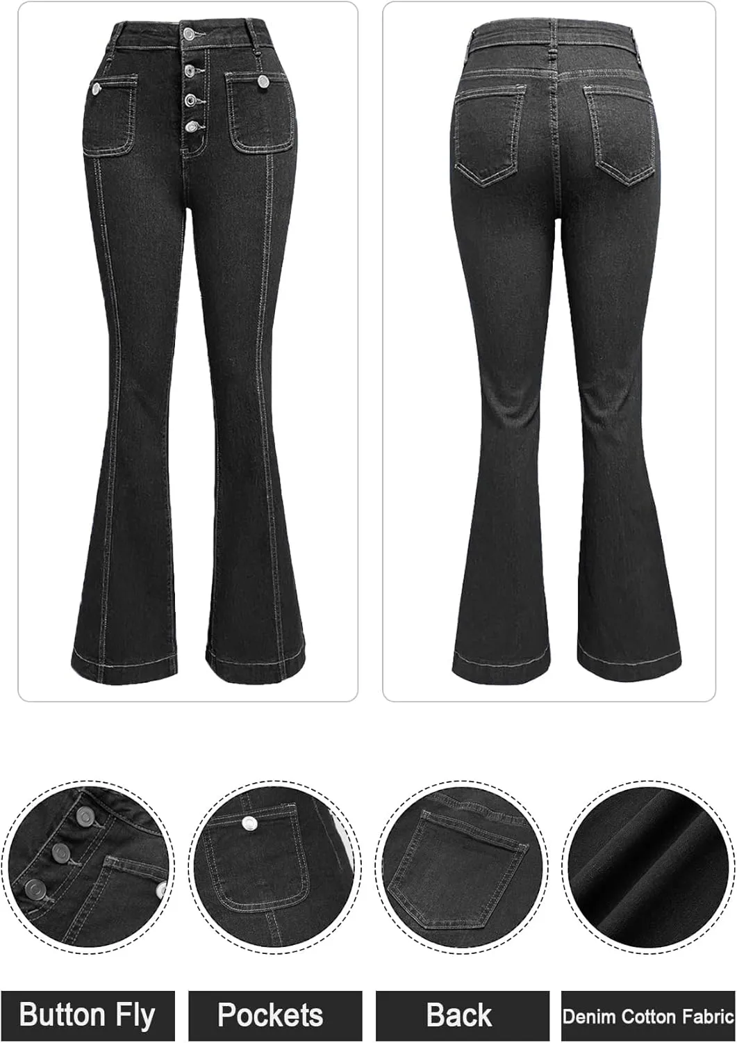 Womens High Waisted Jeans Bell Bottom Curvy Fit Bootcut Denim Pants Slim Stretch Straight Leg Trouser with Pockets