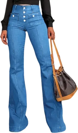 Womens High Waisted Jeans Bell Bottom Curvy Fit Bootcut Denim Pants Slim Stretch Straight Leg Trouser with Pockets