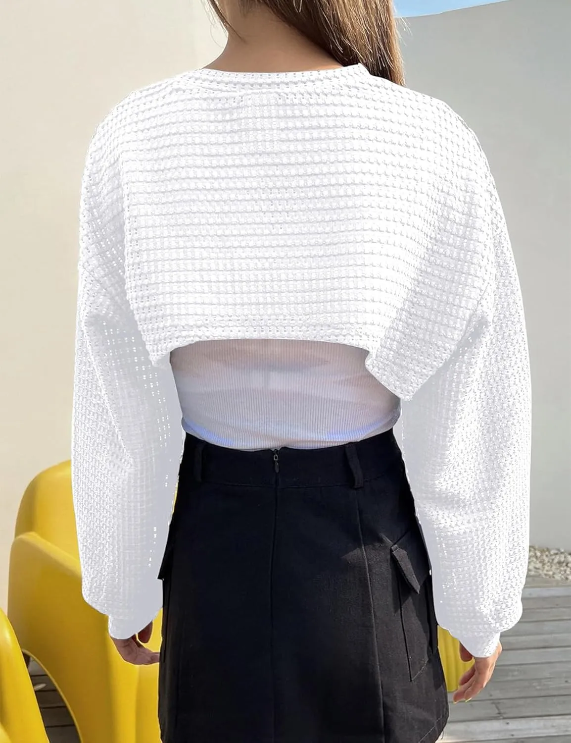 Women's Knitted Crop Top Long Sleeve Hollow Out Shrug Sweater Y2K Knit Cover Up Tops