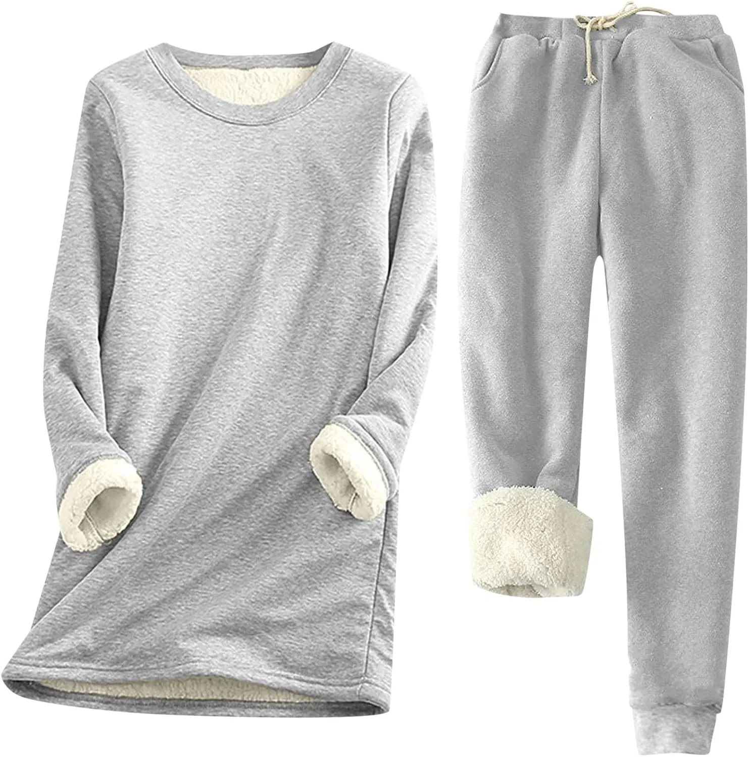 Womens Lounge Set Fleece Lined Sweatshirt and Jogger Pants Warm Cozy Relaxed Winter Fit 2 Piece Outfit