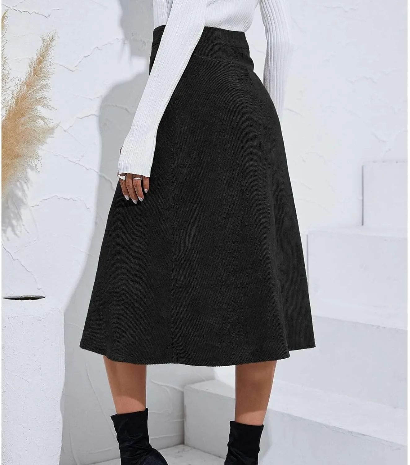 Women's Midi Skirt A line Button Front High Waist Vintage Retro Basic Skirt