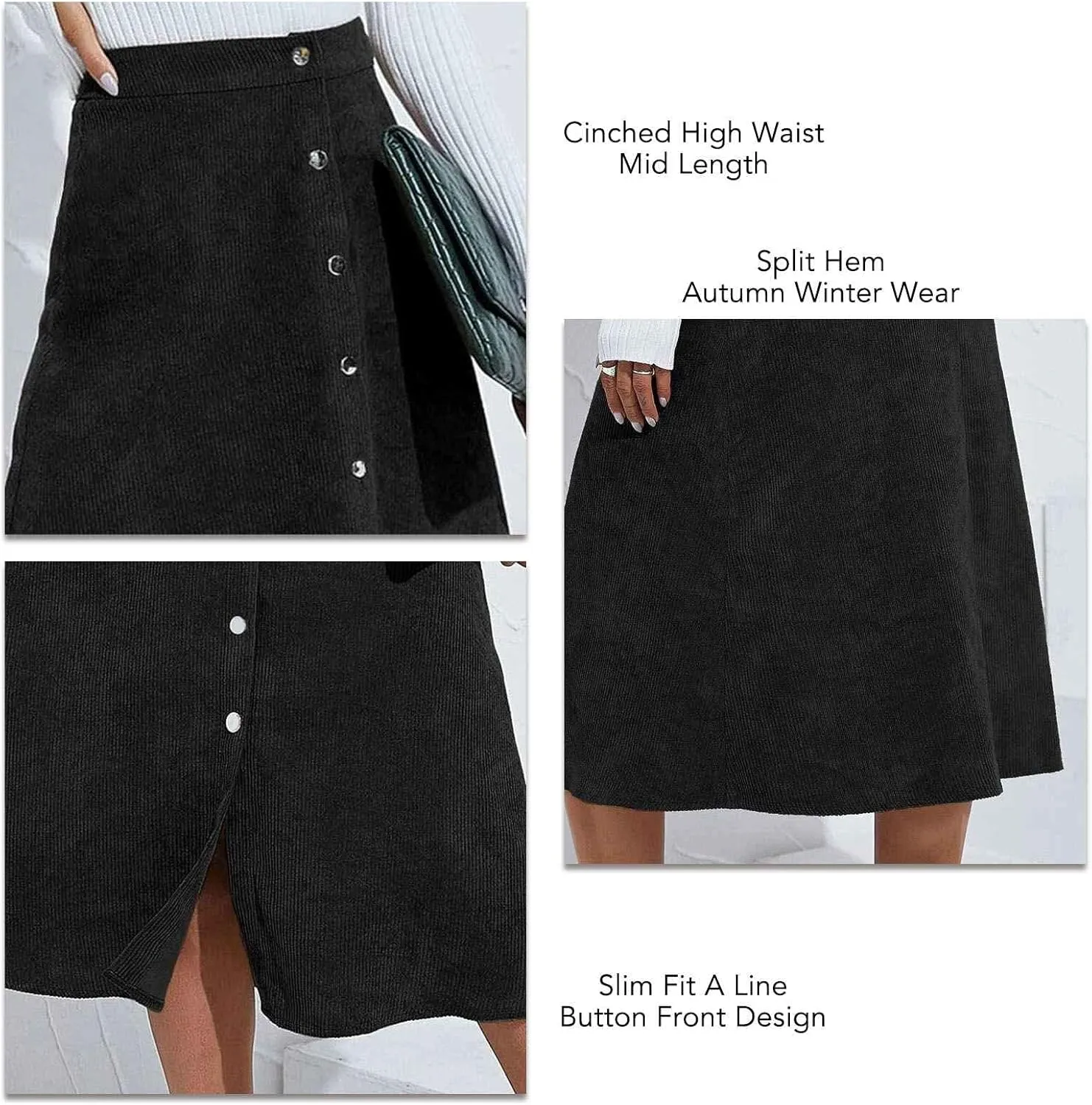 Women's Midi Skirt A line Button Front High Waist Vintage Retro Basic Skirt
